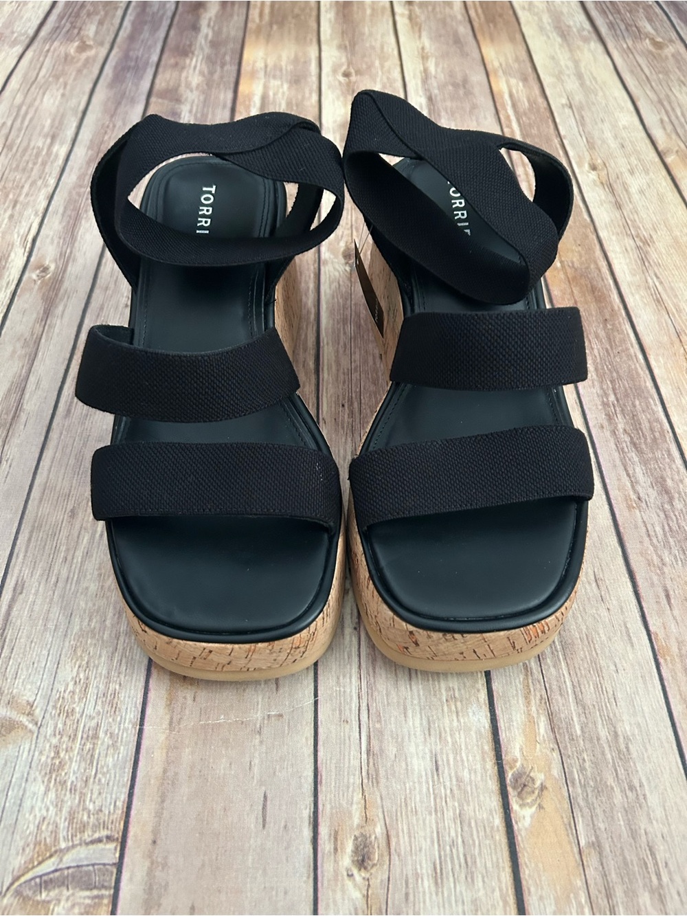 torrid Black Cork Platform Sandals with Elastic Straps | Size 9.5 WW